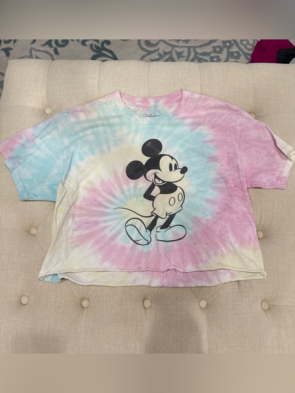 Disney Tie-Dye Mickey Mouse Graphic Tee - Pastel Pink, Blue & Yellow